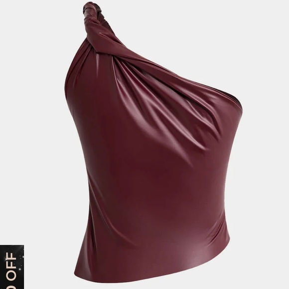 Faux Leather Twist One-Shoulder Tank Top - Picture 2 of 3